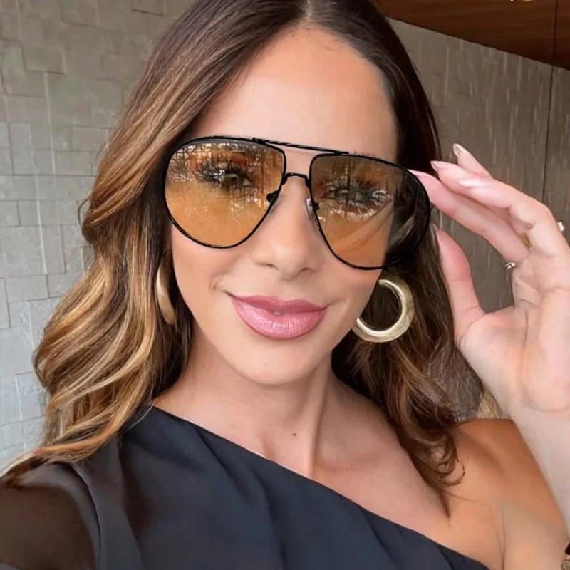 Oversized Oval Punk Pilot Sunglasses Women Luxury European And American Sun Glasses For Men'S And Women'S Uv400 Shield Eyewear