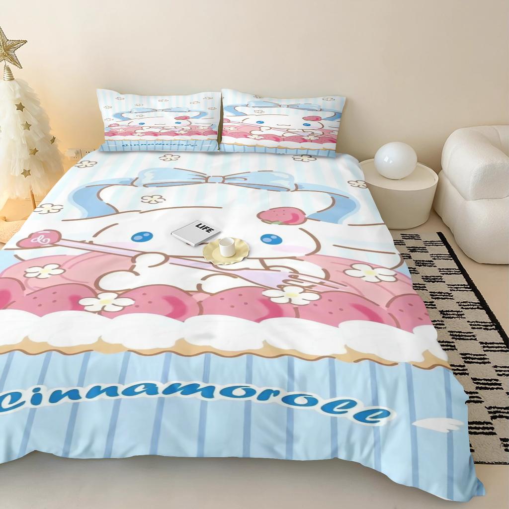 MINISO Modern Print Duvet Cover Set Sanrio Children Grade A Printed Queen Size Home Cinnamoroll Mattress Bedding 3 Piece