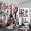 Paris Eiffel Tower Shower Curtain Set With Rugs Waterproof Curtain Bathing Screen Anti-Slip Toilet Lid Cover Rugs Bathroom Decor