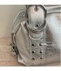 Korean Style Rivet Handbag: Large Capacity, Versatile Shoulder & Underarm Bag for Women - High-Quality, Trendy Motorcycle Design