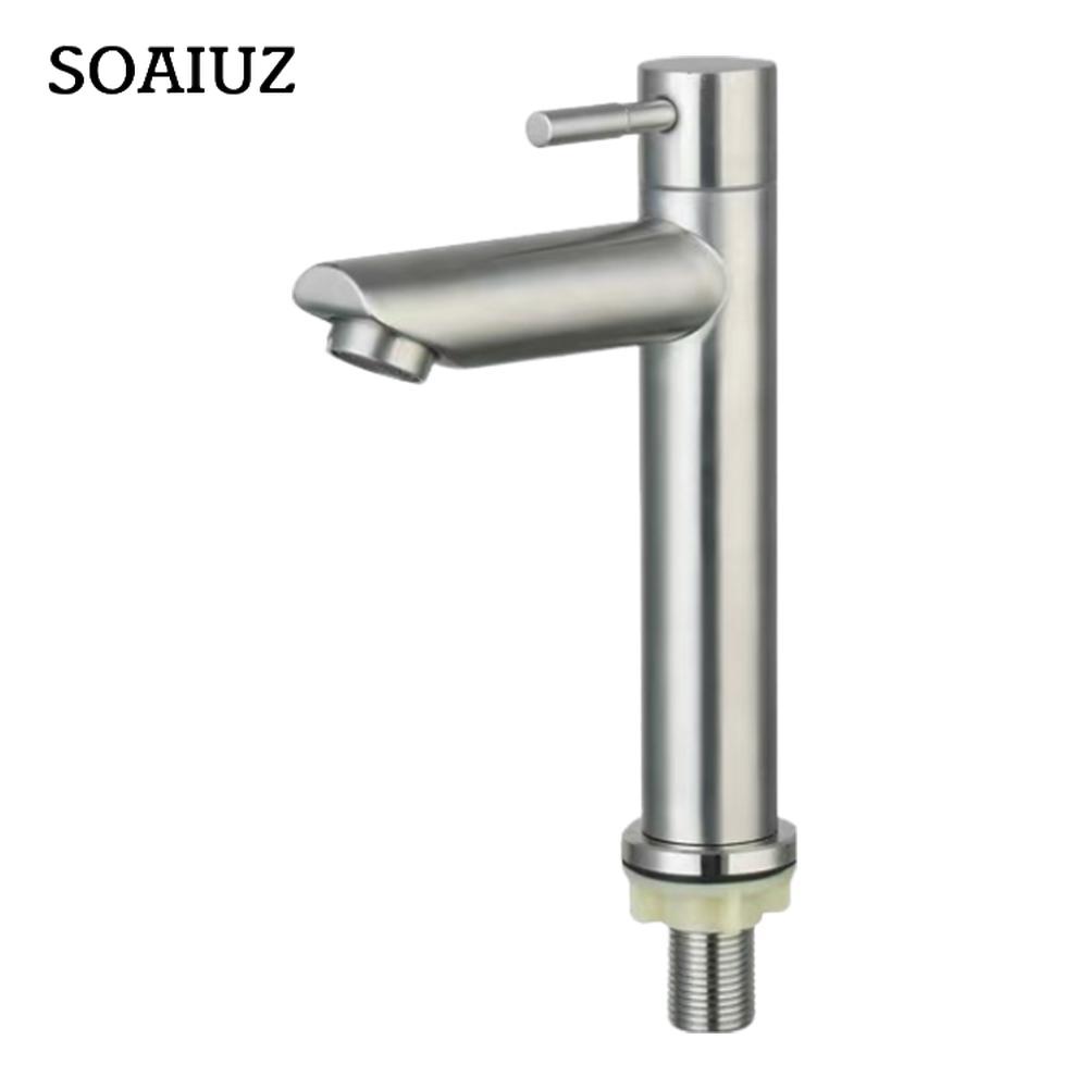 Edelstahl-Einzel-Kaltwasser-Waschbecken-Wasserhahn Deck montiert Badezimmer-Aufsatzwaschbecken-Wasserhahn Waschtischarmatur für Badezimmerküche