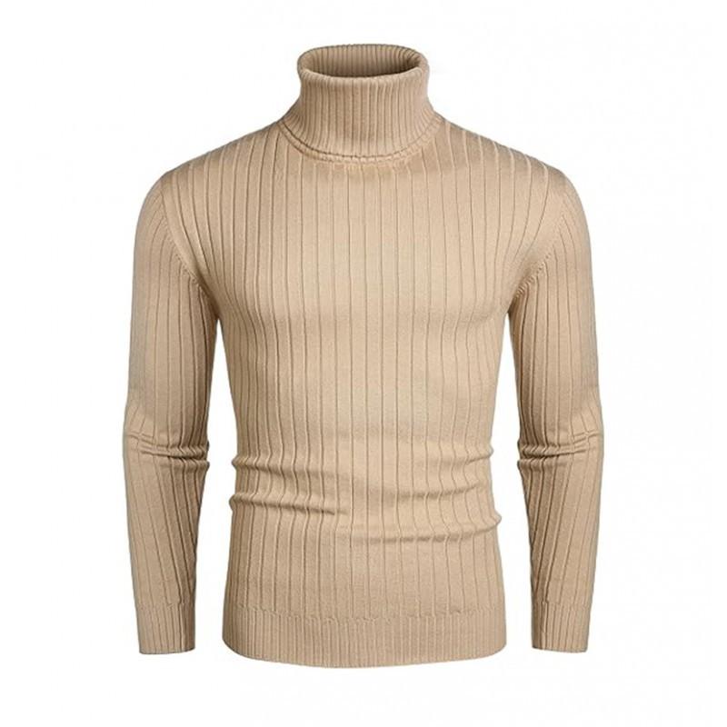 Mens Slim Fit High Neck Knit Sweater With Ribbed Hem Long Sleeve Winter Casual Top