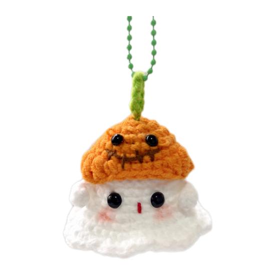 Halloween Crochet Ghost Ornament Cute Handmade Knitted Frog/Cat/Spider/Strawberry Ghost Hanging Decoration for Car Rearview Mirror Bag Charm