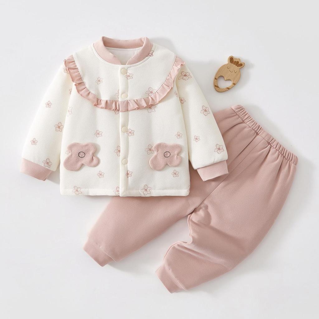 Jesienno-zimowy zestaw wyjściowy dla dziewczynki: Lekkie wypełnienie bawełniane 80g, Ciepłe i urocze ubranka dla noworodków