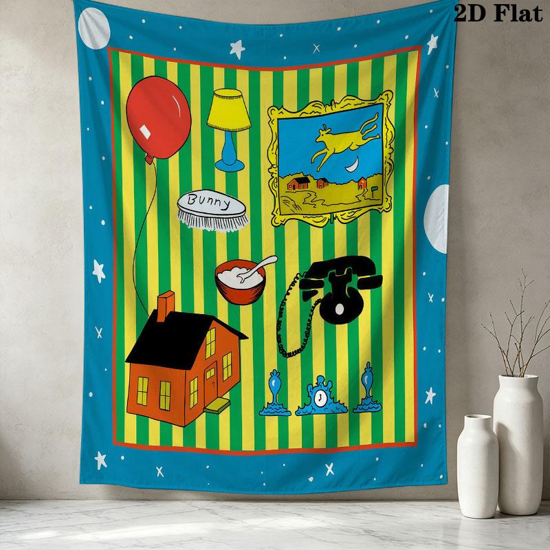 Goodnight Moon Wall Tapestry Aesthetic Wall Hanging Printed Fabric Blanket Decorative Tapestries For Bedroom Living Room Home Decor