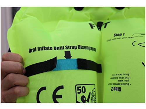 Firstwatch Breath-Inflatable Life Jacket, Emergency Preparedness Supplies, Flood Prevention, Reusable, CE50N Certified, Fluorescent Green, RBA-100