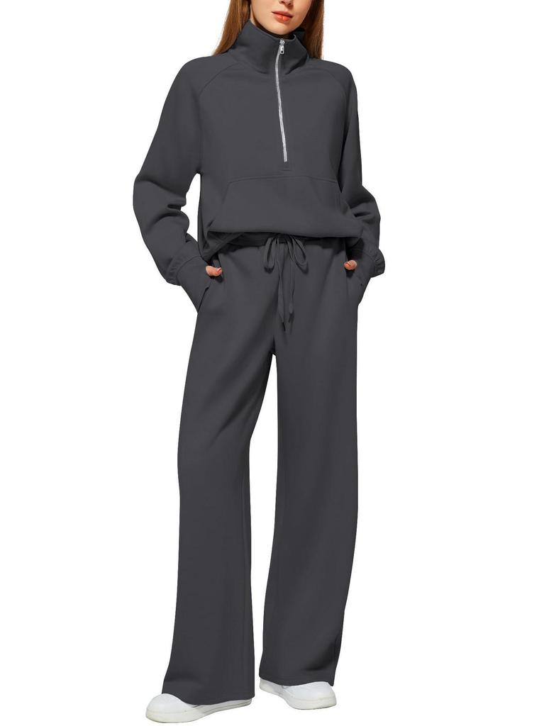 2025 Women's Oversized Half-Zip Sweatshirt and Wide-Leg Pants Set for Autumn/Winter