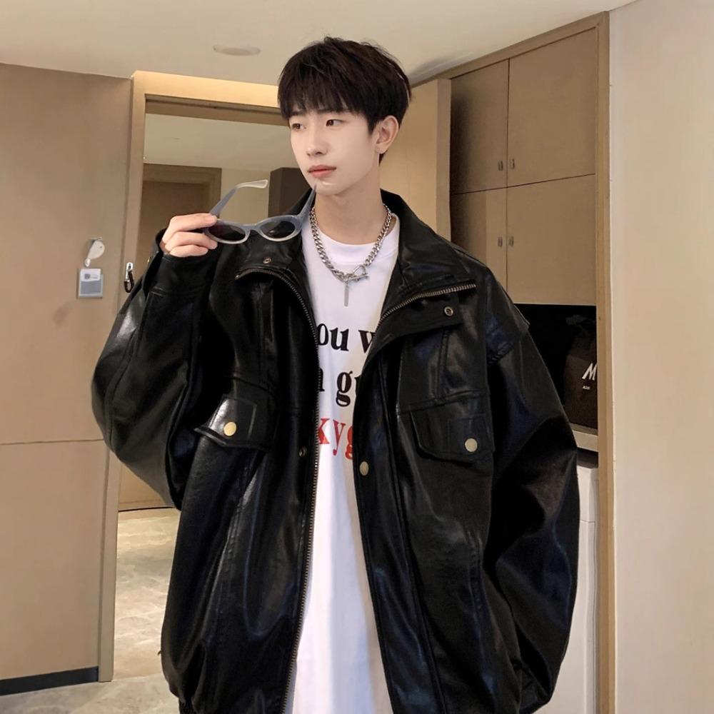 American Street PU Leather Jacket Casual Versatile Autumn Ins Trendy Ruffian Handsome Locomotive Clothing Loose Leather Jacket Men