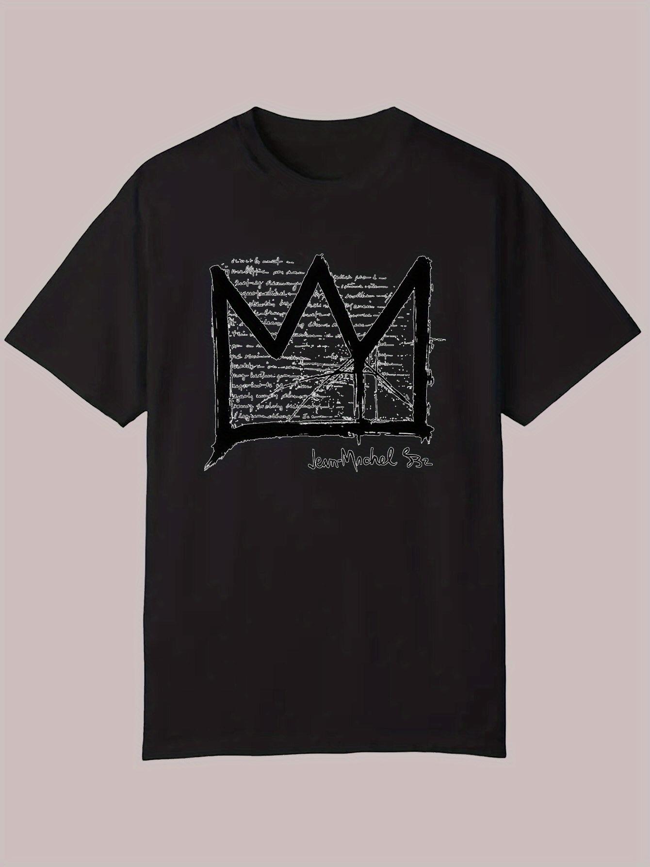 Summer Casual Short Sleeve T-shirt - Black Crown & Script Letter Graphic Print XL