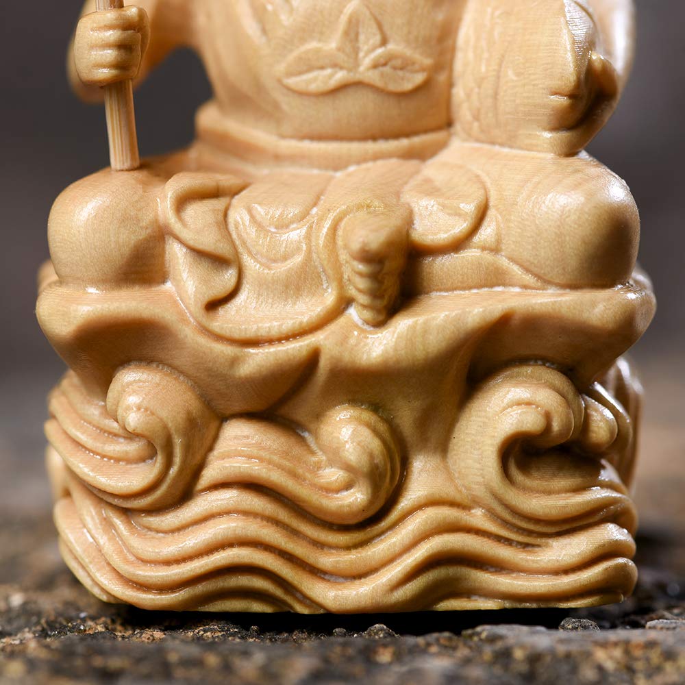 Hanro Art Carving Buddhist Statue, Ebisu, and the Seven Gods of Fortune, Wood Carving, Boxwood Ornament, Good Fortune, Business Prosperity, Fortune,