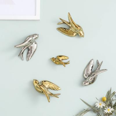Ceramic Handicrafts Background Wall Decoration Golden Bird Three-dimensional Pendant Swallow Sculpture Home Decoration