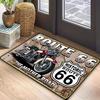 Vintage Route 66 Motorcycle Rug - Washable Non-Slip Polyester Mat for Living Room/Office, Biker Gift