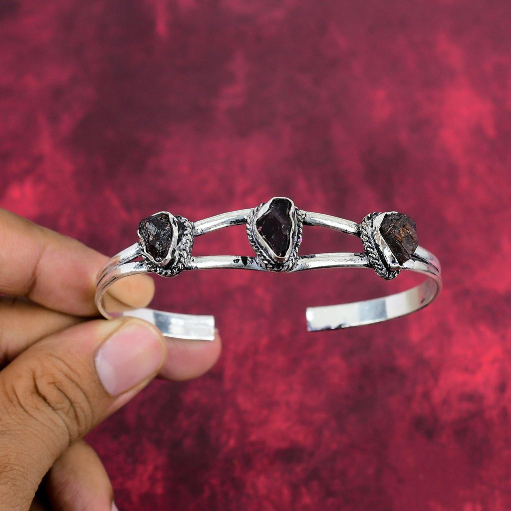 Rough Smoky Topaz Gemstone Jewelry, 925 Sterling Silver Bracelet, Handmade Beautiful Adjustable Bracelet Jewelry For Women