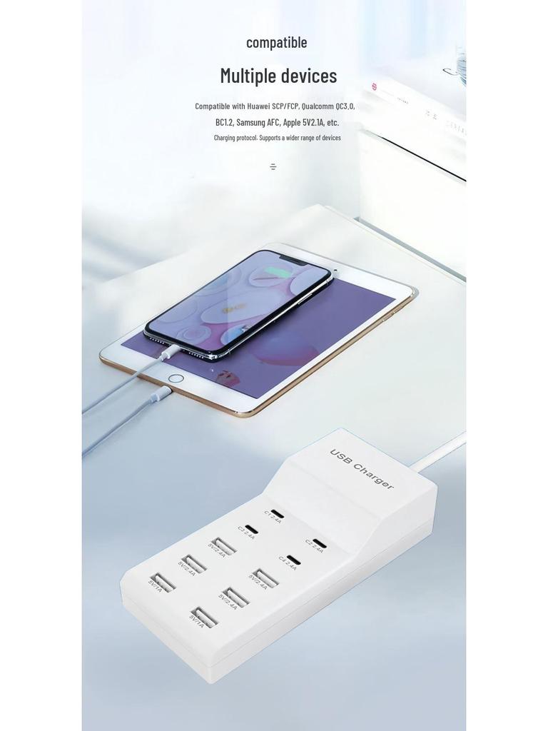 USB-Multi-Port 5V2A Ladegerät, Schnelllade-Typ-C für Huawei & Apple Geräte