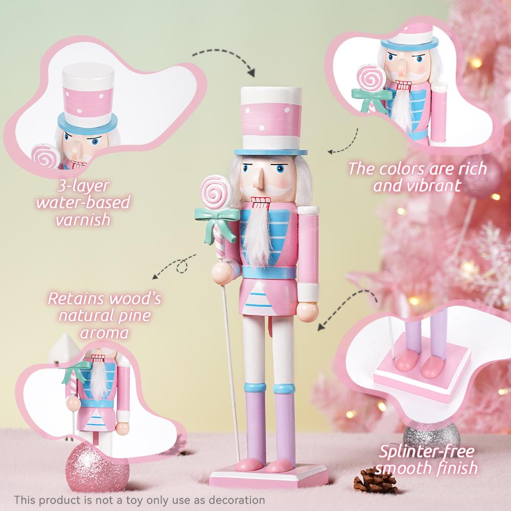 38CM Nutcracker 4styles Macaron- Colored Candy Theme Walnut Soldier Solid Wood Decorative Item Gift Handicraft Christmas NewYear