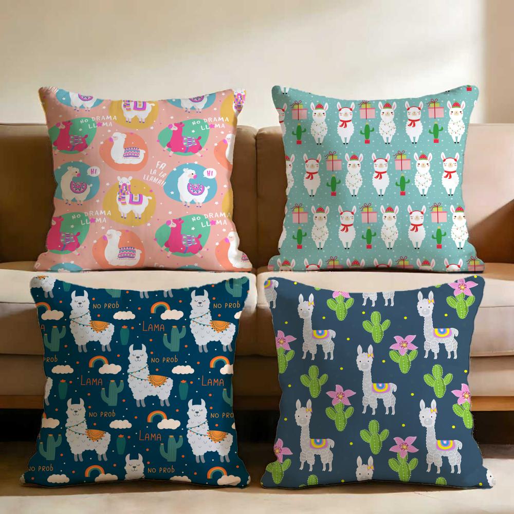 Cartoon Llama Pattern Cushion Cover Multi-Scene Pillow Cover for Home & Car - Reversible, Soft & Durable for Daily Use