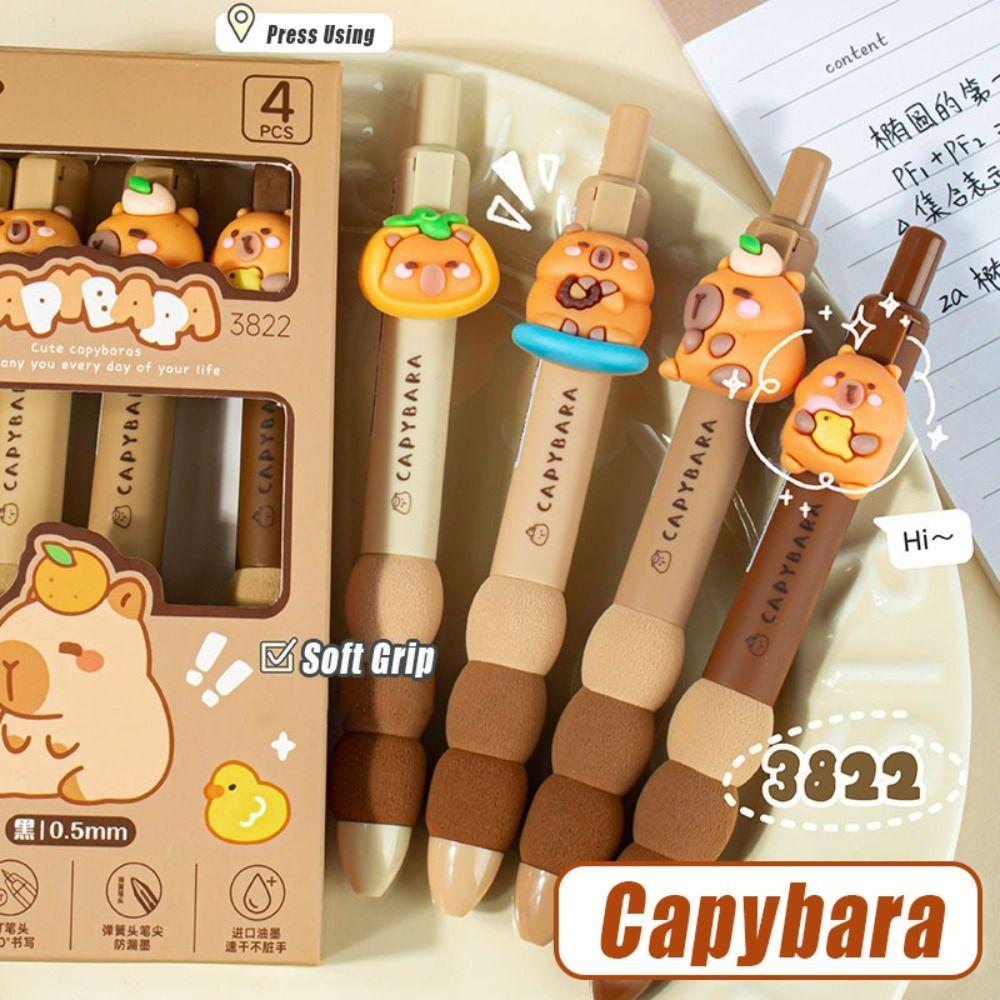

4PCS/Box Soft Grip Gel Pen Capybara Writing Tool Cartoon Ballpoint Pen Students Puppy