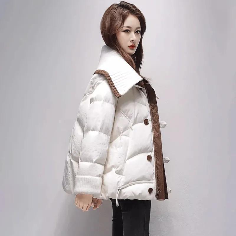 Kort dunjakke i bomull for kvinner, fortykket, fasjonabel bomullsjakke, løs, varm bomullsjakke, jentejakke
