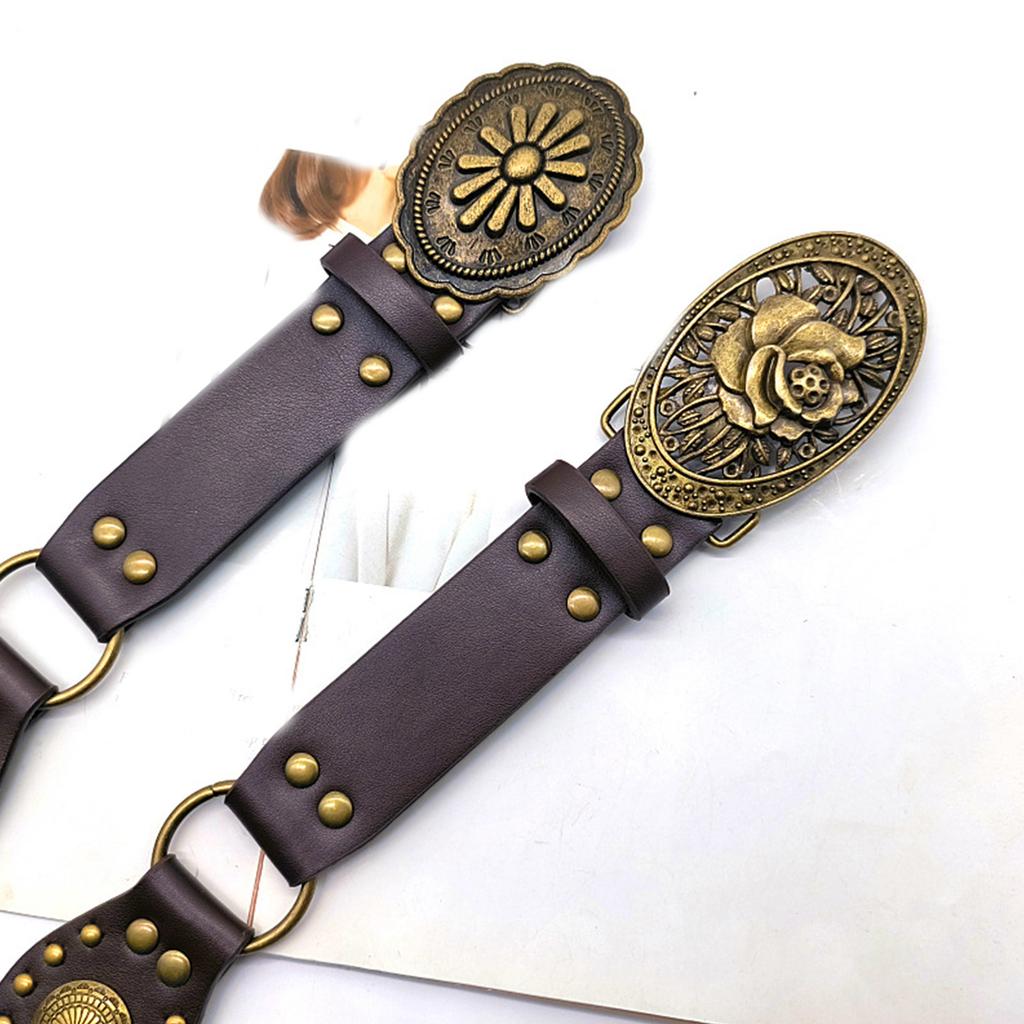 Waist Belt Engraved Buckle for Cowboy Cowgirl with Flower Vintage Belt Hot Girl WaistChain Studded Sexy Oversize Belt
