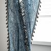 Boho Blue Geometry Cotton Linen Curtain Black Tassel Curtains for Living Room Bedroom American Style Vintage Drape Valance