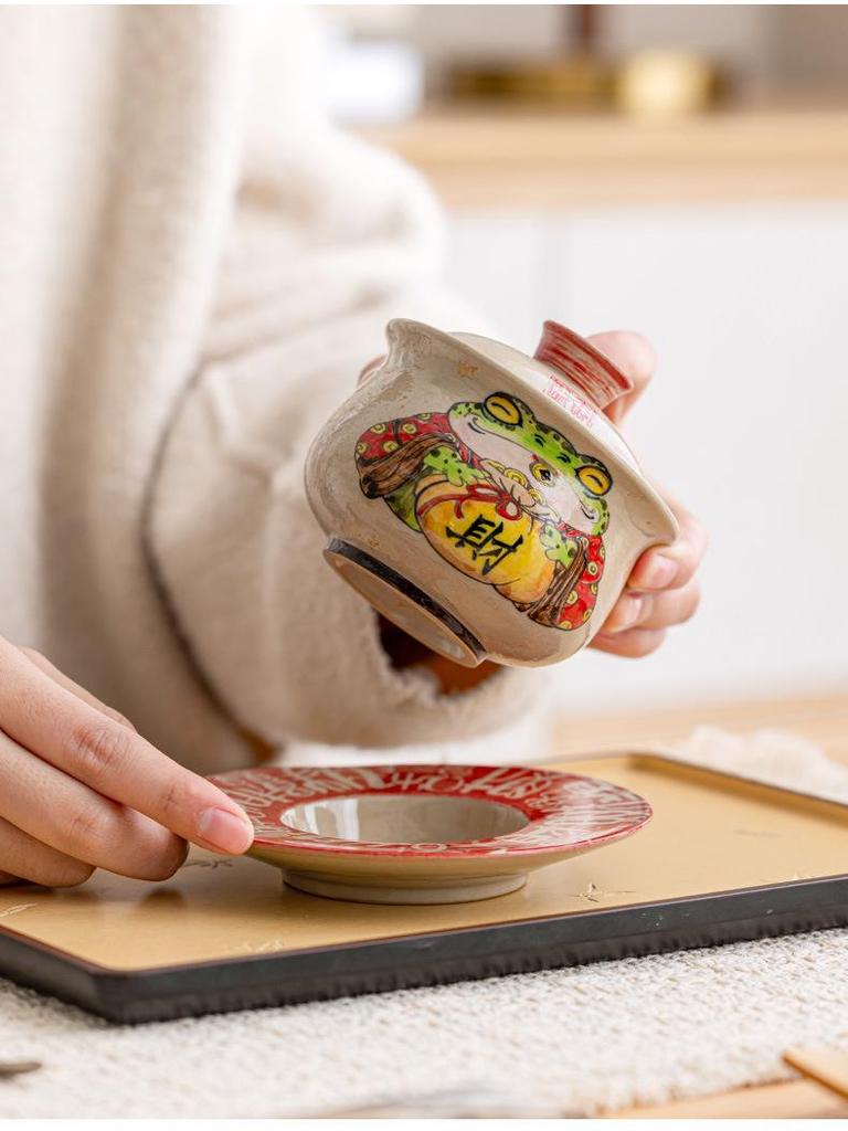 Three Talents Hand-Painted Gaiwan: Large Retro Chinese Tea Set for Home Brewing