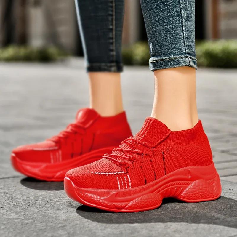 2026 Summer New Textile Mesh Breathable Height Increasing Socks Shoes for Couples Casual Sports Shoes35-44