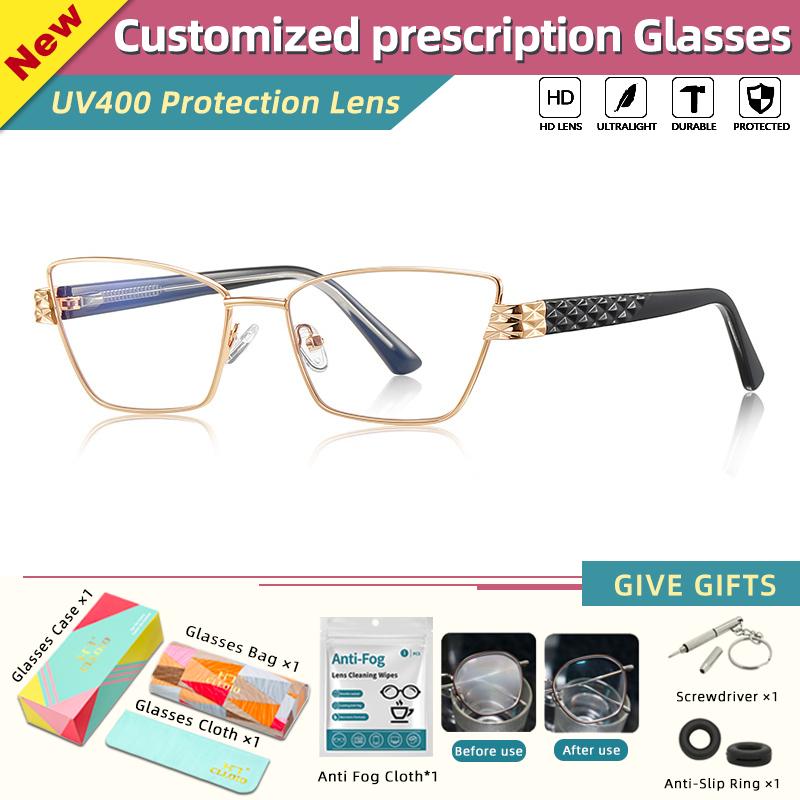 CLLOIO New Design Cat Eye Anti Blue Light Prescription Glasses for Women Fashion Myopia Optical Progressive Computer Eyeglasses