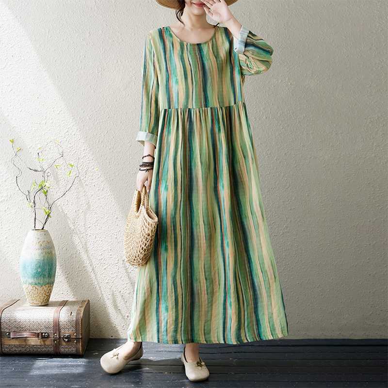 

Летнее новое платье для мамы с круглым вырезом и длинным рукавом, с принтом, средней длины, для женщин среднего и пожилого возраста 3XL