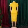 YYFS Women's Fashion Summer Spring Solid Color Print Short Sleeve High Neck High Waist Casual Dresses