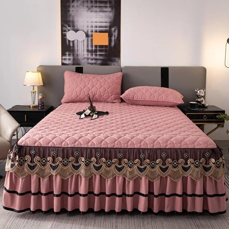 Luxury Cotton Lace Bed Skirt Bedspread Thick Removable Bed Skirt Style Bed Sheets Embroidery Cotton European-style Bed Spreads