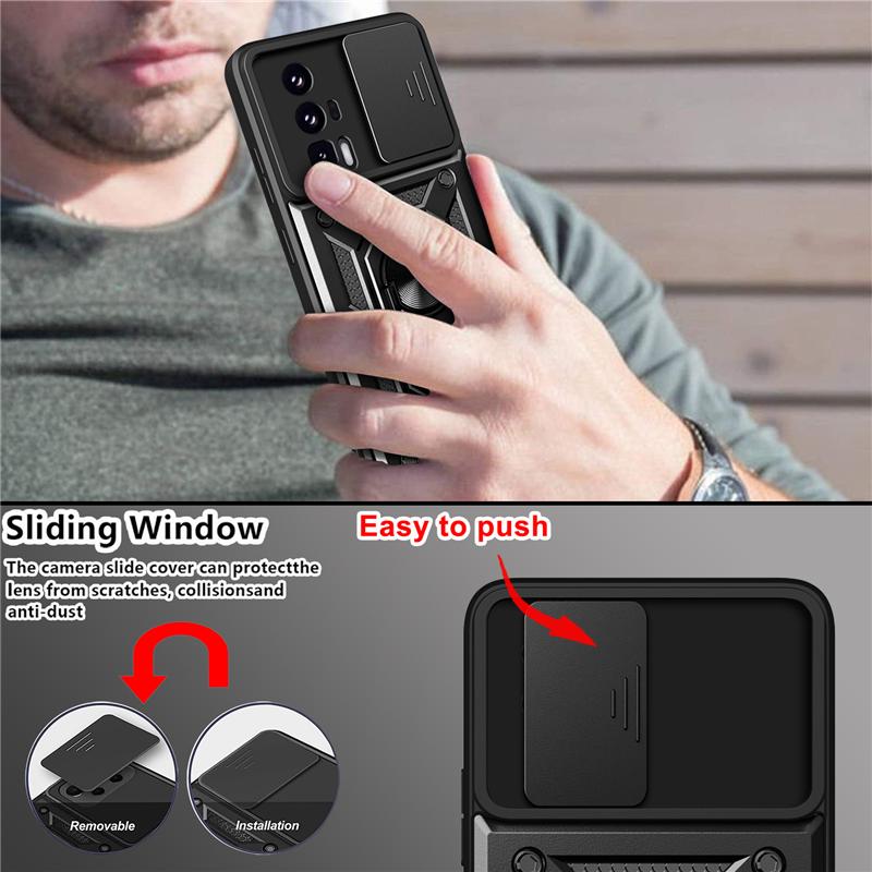 For Xiaomi Pocophone Poco F5 F5Pro Case Shockproof Armor Magnetic Car Holder Ring Cases For Poco F5 Pro Slide Camera Lens Cover