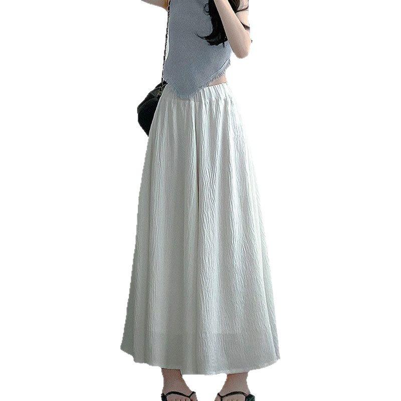 Pleated A-Line Cotton Linen High Waist Wide Leg Culottes Skirt Pants