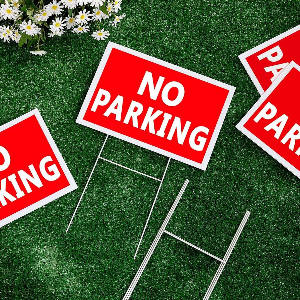 Juexica 4 Pcs No Parking Signs with Stand 8 X 12 Inches Double Side No Parking Yard Sign with Stakes Weather Resistant Waterproof for Driveways (Red