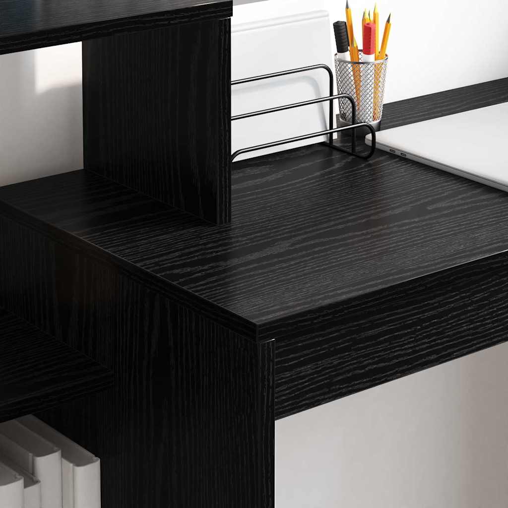 Desk with Shelf Black Oak Effect 100 X 40 X 90 Cm
