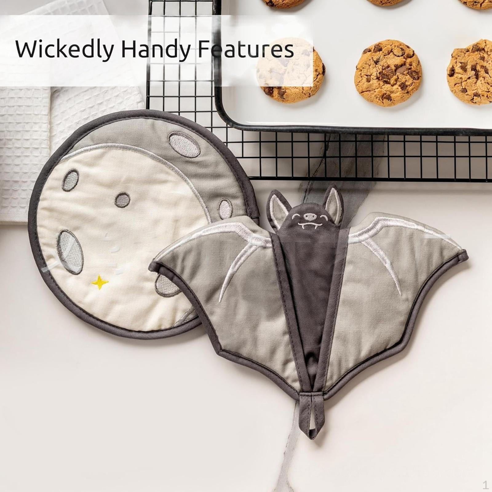 Fledermaus Ofenhandschuhe und Topfhalter Set Haltbarkeit Schutz Geschenke Küchen Dekoration gray