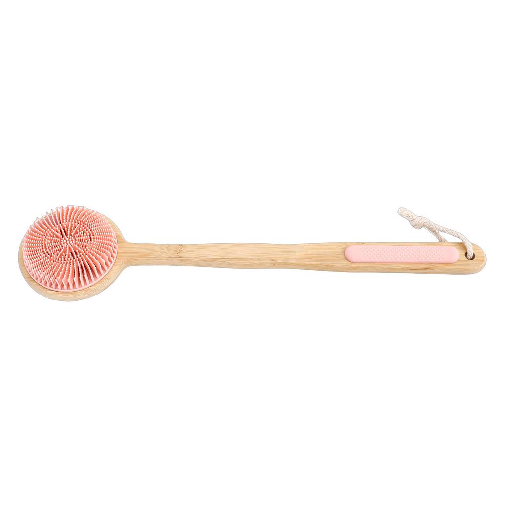 Double Sided Shower Brush Long Handle Exfoliating Dry Wet Use Nylon Silicone Bath Body Brush Pink