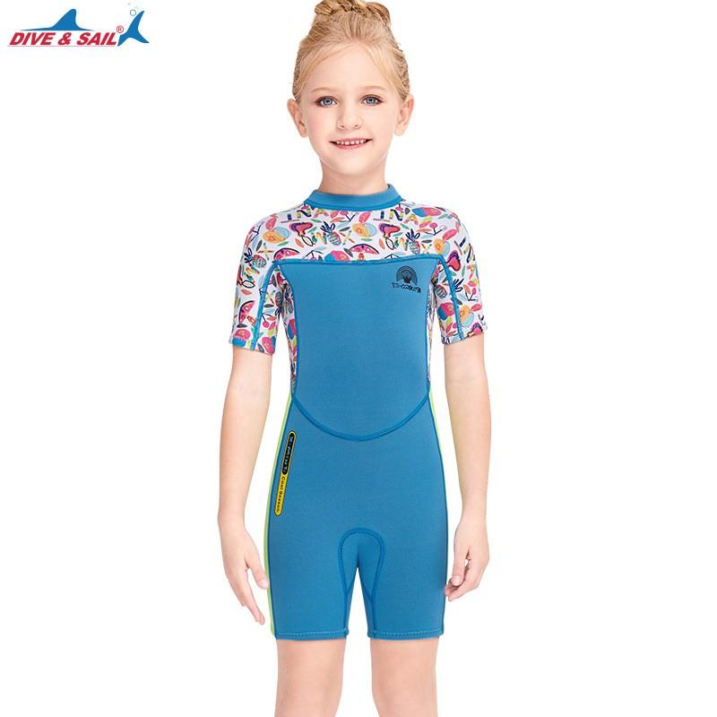 Kids 2.5mm Wetsuit Snorkeling Swimming Girls Full-Body Thermal Dive Suit Chloroprene Nylon Pink Blue