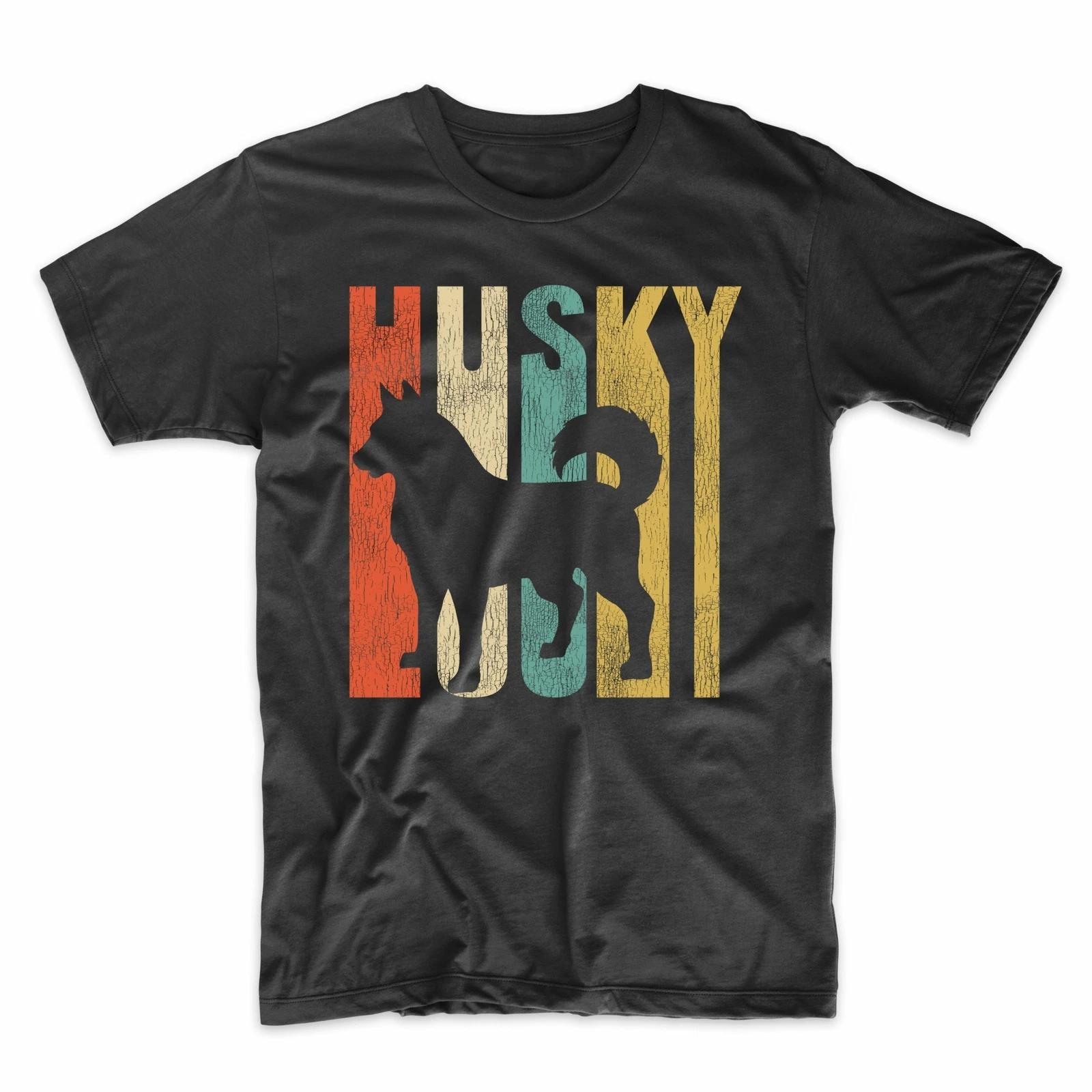 Retro 1970 s Style Siberian Husky Dog Silhouette Cracked Distressed T-Shirt L