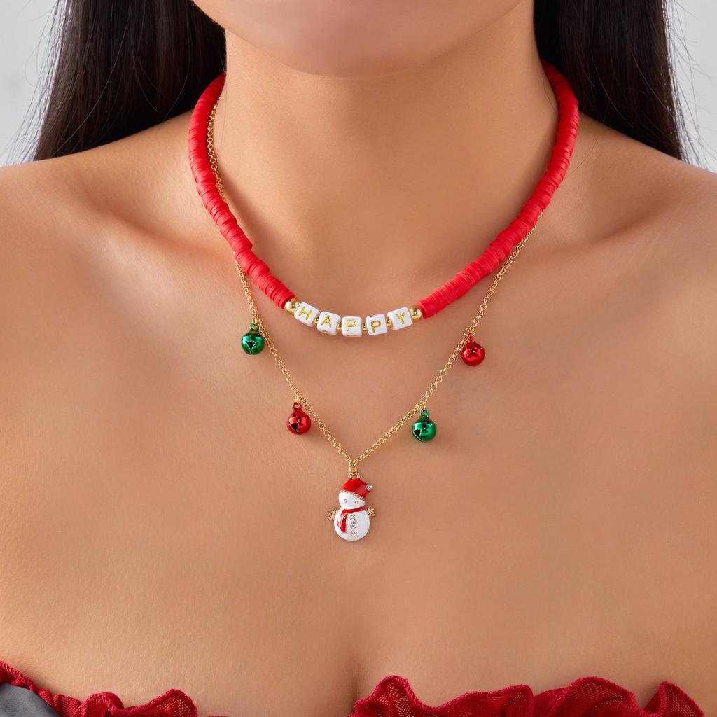 Christmas Alloy Pendant Necklace With Santa Bell And Snowflake For Holiday Party Accessory