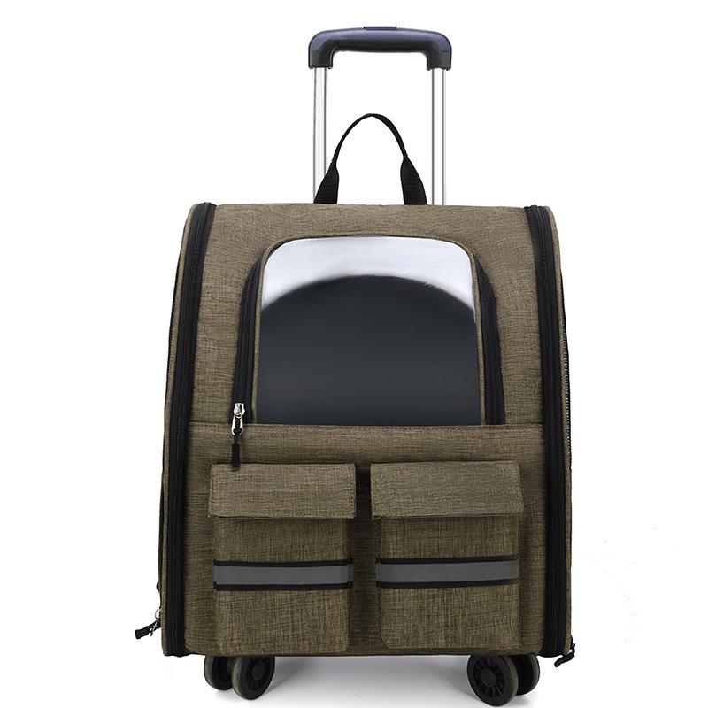 Portable Pet Trolley: Foldable, Breathable Cat & Dog Carrier, Double Shoulder Bag, Large Travel Bed