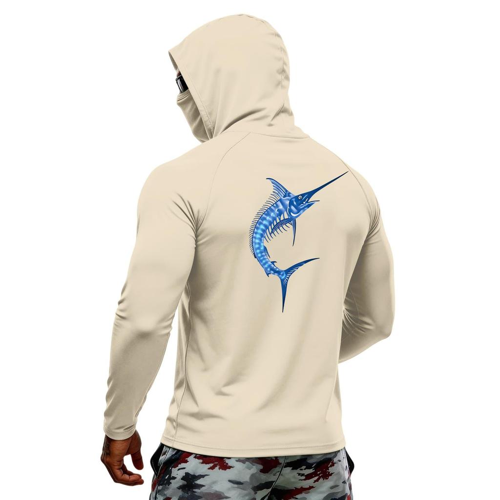 Men's Summer Hawaiian Print Quick Dry Long Sleeve T Shirt Ice Silk UPF50 Plus Sun Protection Hooded Sports Fitness Outdoor Top