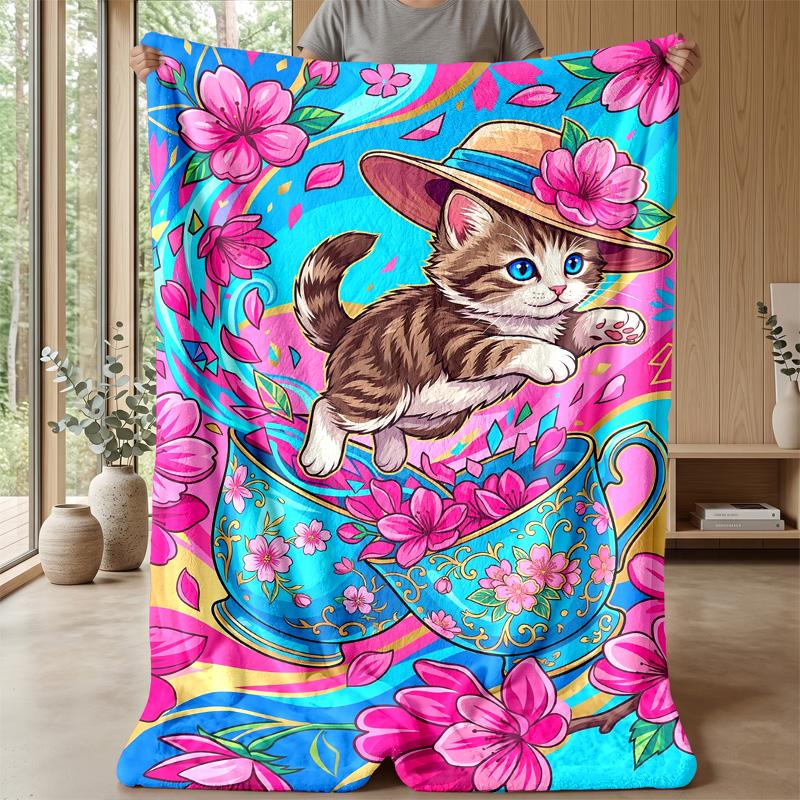 Kitten in Valentine s Frame Theme blanket Lightweight Warm Flannel Blanket Decorative Throw Blanket for Home Decoration