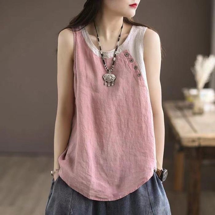 

Women s Asymmetrical Cotton Linen Camisole with Button Detail M