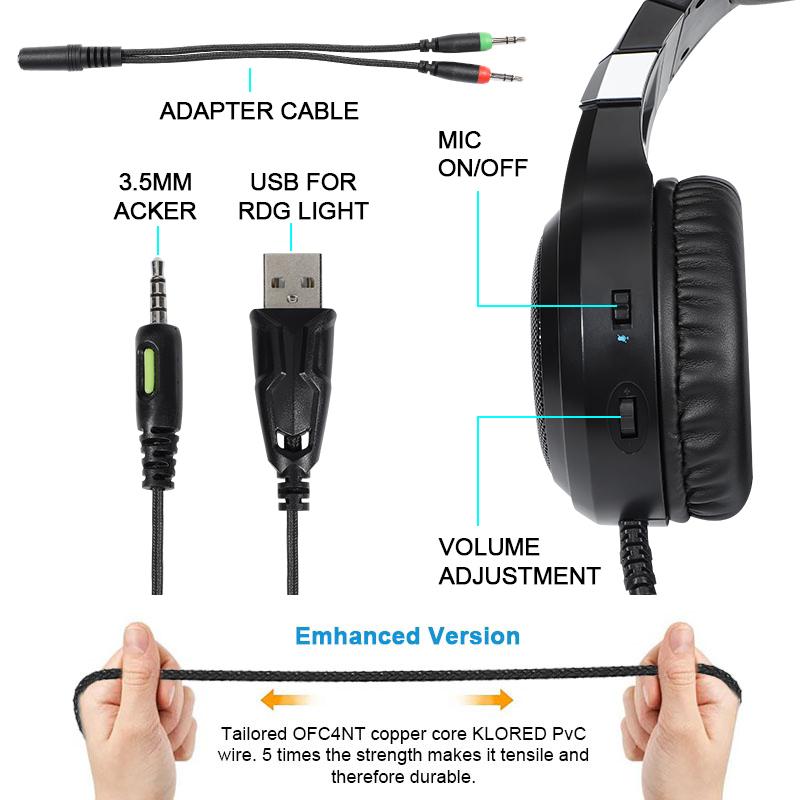 Colorful RGB Noise Cancelling Gaming Headphones For PC PS4 XBOX  7.1 Surround Sound Headset Gamer Helmet with Microphone