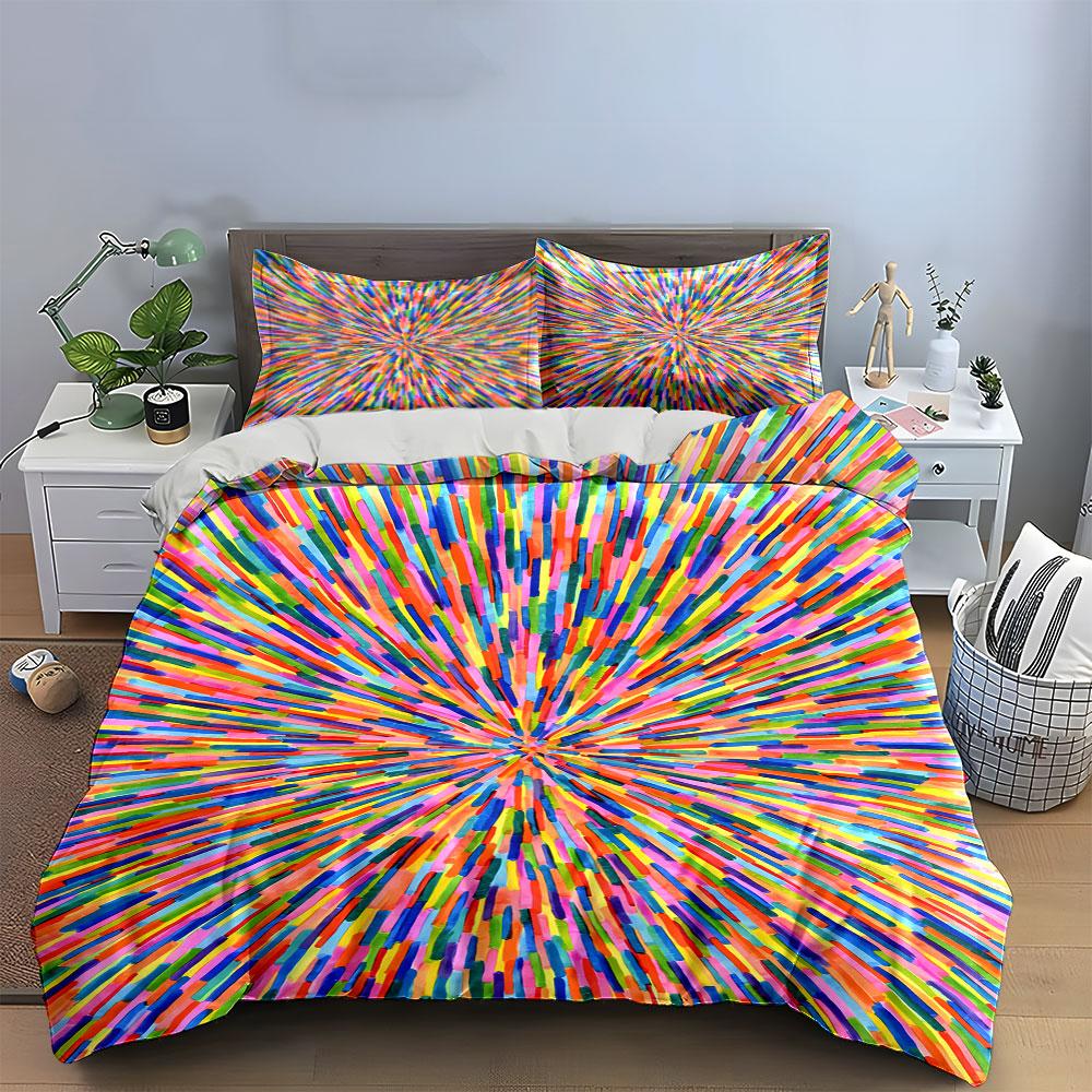 Colorful radial stripe burst. Bedding sets Duvet cover sets Duvet covers Pillowcases(1 * Duvet Cover 2 * Pillowcases without duvet insert)