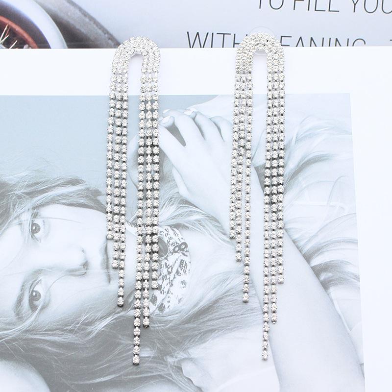 Korean Style Exaggerated Women Girls Shiny Rhinestone Earrings Luxury High Quality Big Crystal Ear Rings Decoration Lady Jewelry