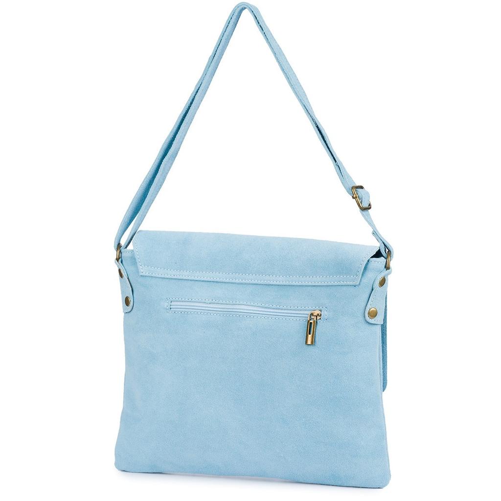 Włoska Torebka Damska Zamszowa Listonoszka Z Klapą Baby Blue B67