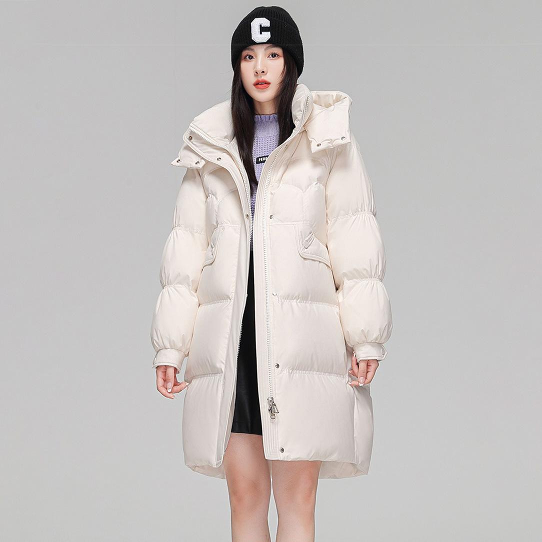 

Осень и зима 2025 года. Модная женская средняя и длинная съемная шапка. Толстый трендовый пуховик с капюшоном. Зимняя одежда. L