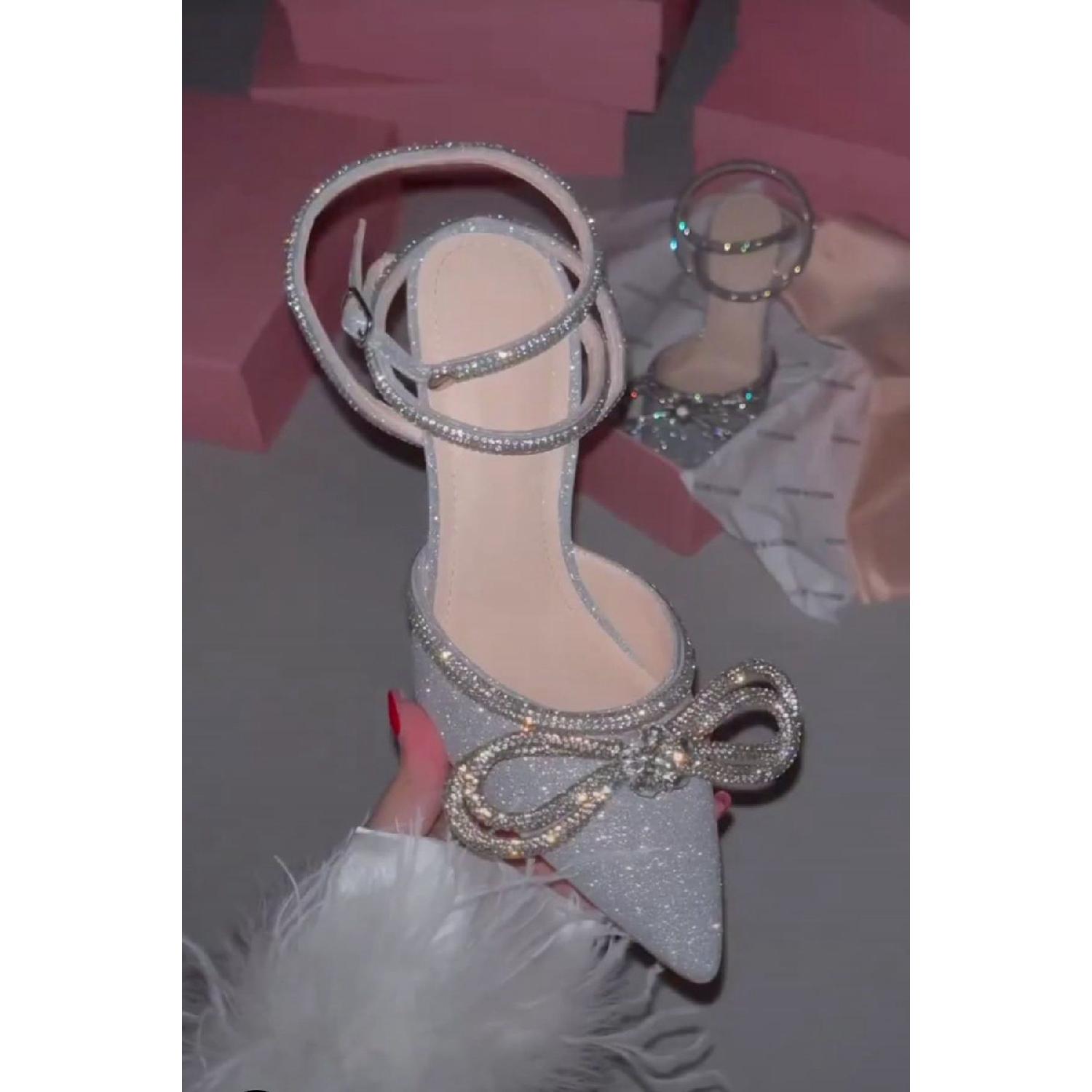 

Woman Silver Silvery Satin 8cm Transparent Heels Bow Bow Stone Wrist 33 срібний