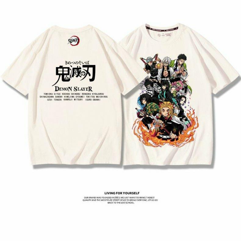 Demon Slayer Anime Muichiro Tokito Kochou Shinobu Printed 100% Cotton Short Sleeve Summer Men's Outdoor Casual Streetwear